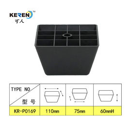 KR-P0169 Pés de móveis de plástico quadrado preto para armários de alta resistência à corrosão fornecedor